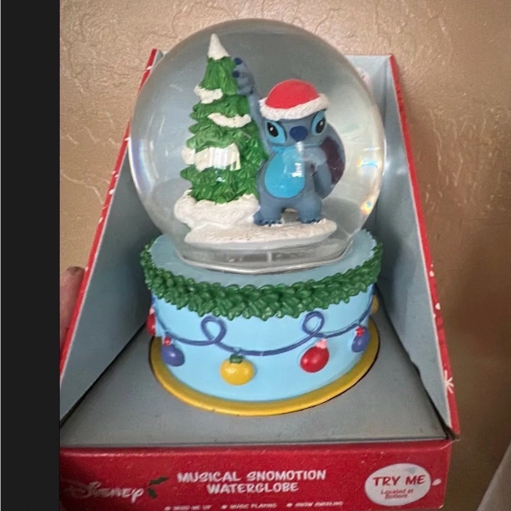 Disney Blue and Green Stitch Holiday Snow Globe